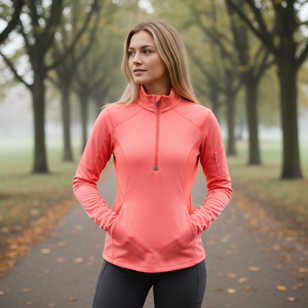 Lucy I Run This Tech Yoga Women's 1/2 Zip‎ Active Jacket Size M Coral/Orange